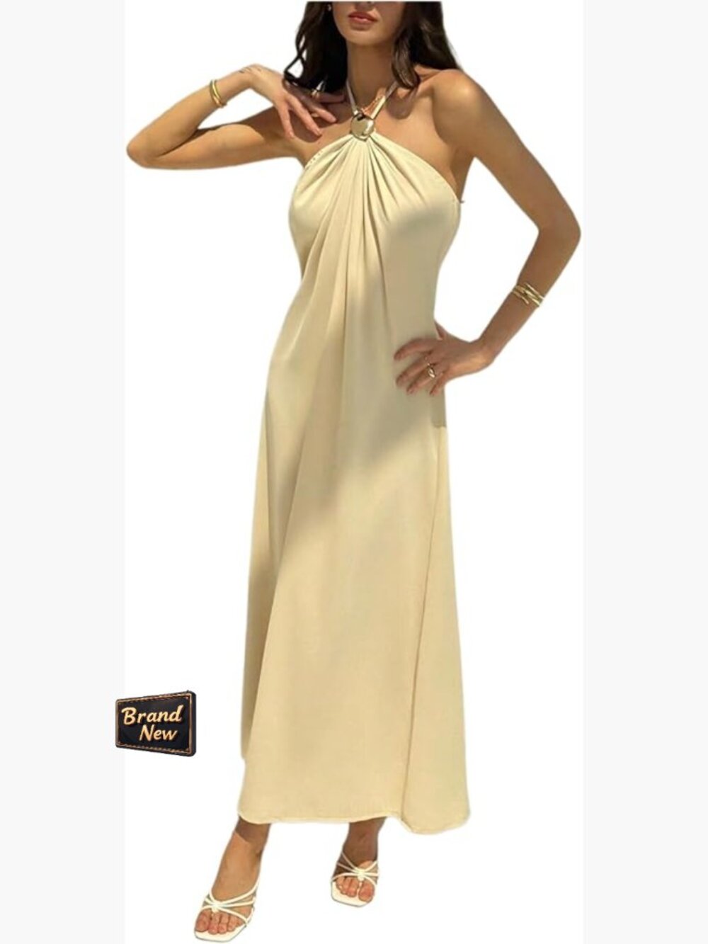 Flowy Halter Maxi Dress Sleeveless Summer Beach Vacation